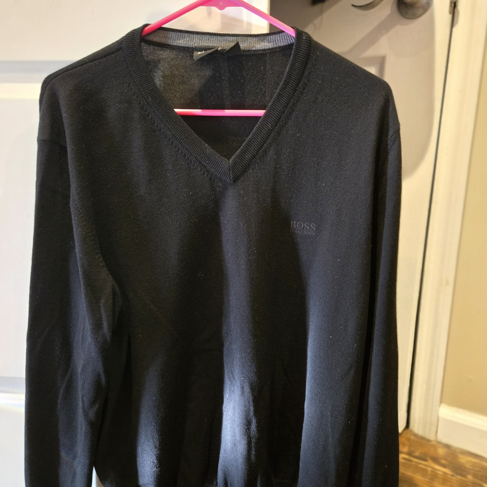 BOSS Men's Black V-Neck Sweater